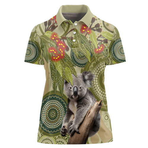 Aboriginal Koala Art Painting With Gum Blossom Women Polo Shirt