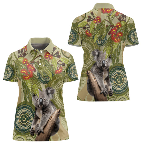Aboriginal Koala Art Painting With Gum Blossom Women Polo Shirt
