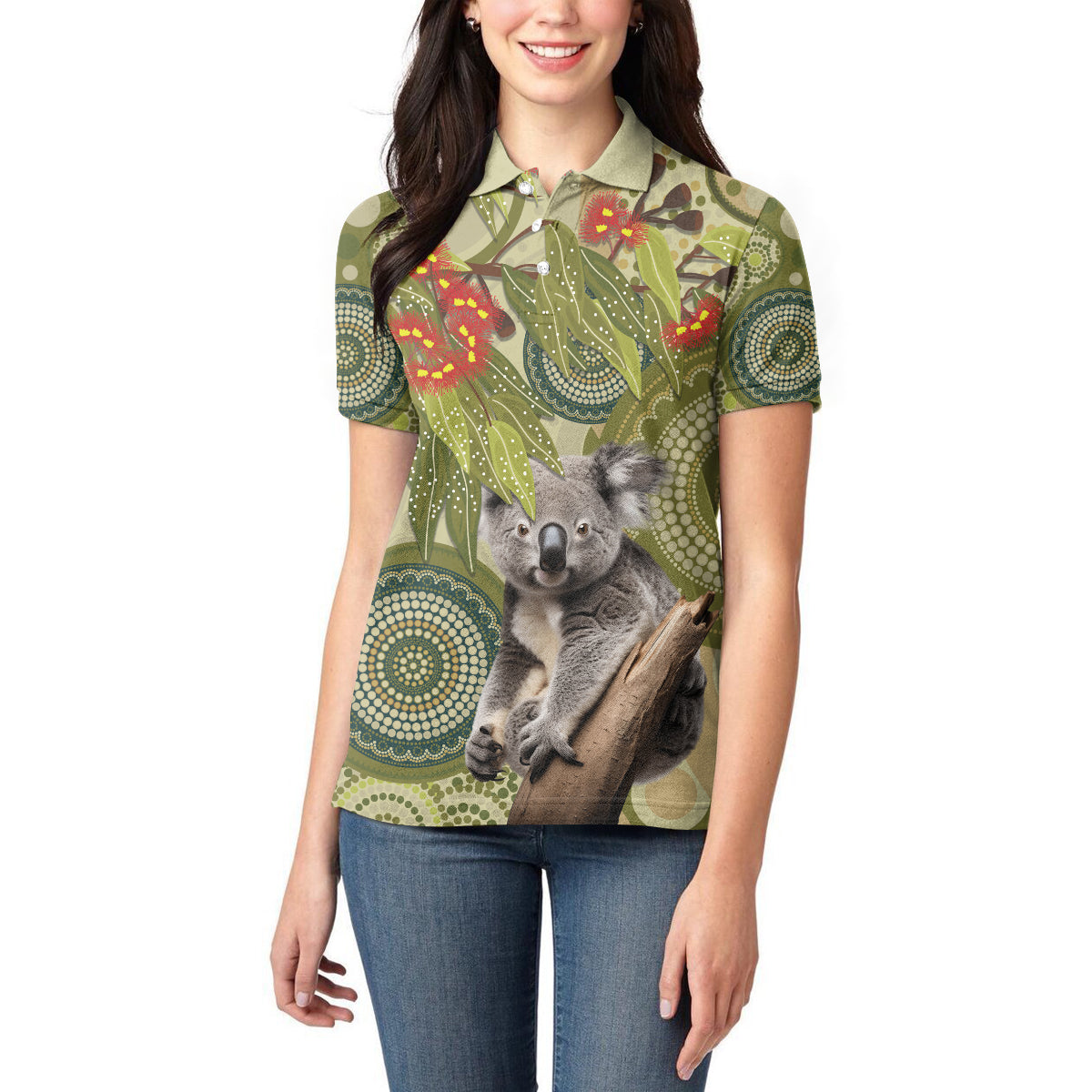 Aboriginal Koala Art Painting With Gum Blossom Women Polo Shirt