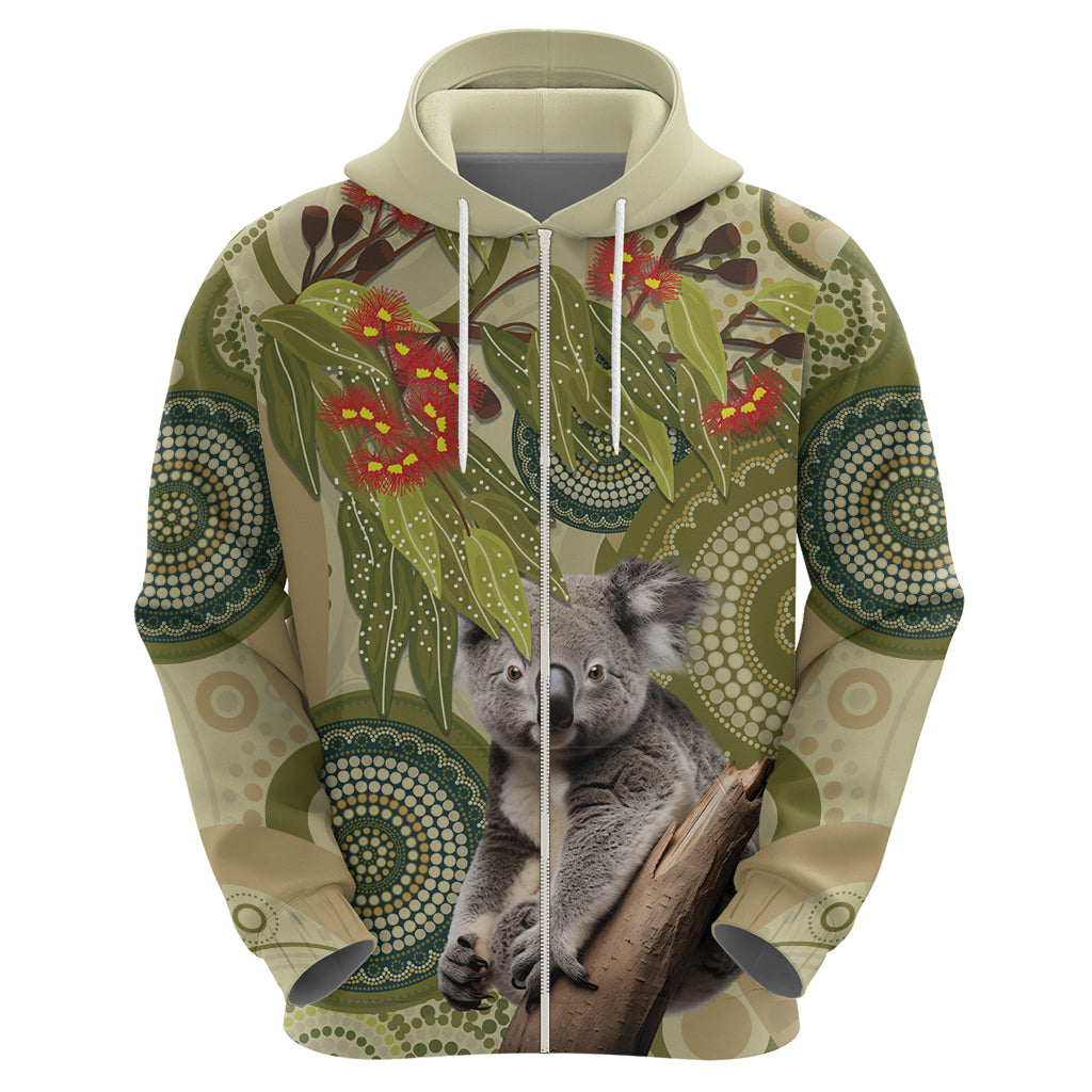 Aboriginal Koala Art Painting With Gum Blossom Zip Hoodie