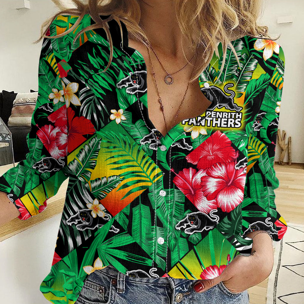 (Custom Personalised) Panthers Rugby Women Casual Shirt Fashion Tropical Jungle Flowers LT9