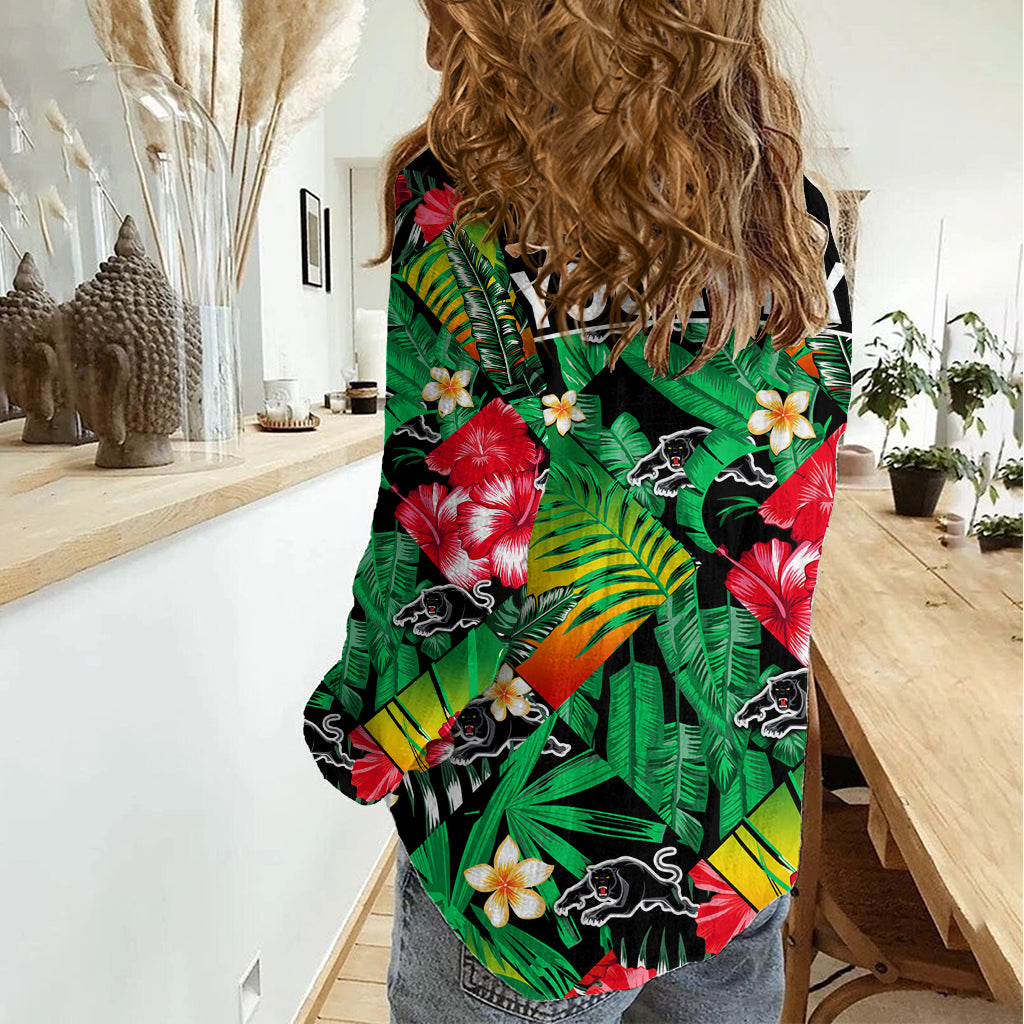 (Custom Personalised) Panthers Rugby Women Casual Shirt Fashion Tropical Jungle Flowers LT9