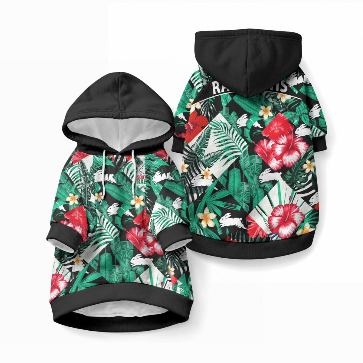 Rabbitohs Rugby Pet Hoodie Fashion Tropical Jungle Flowers