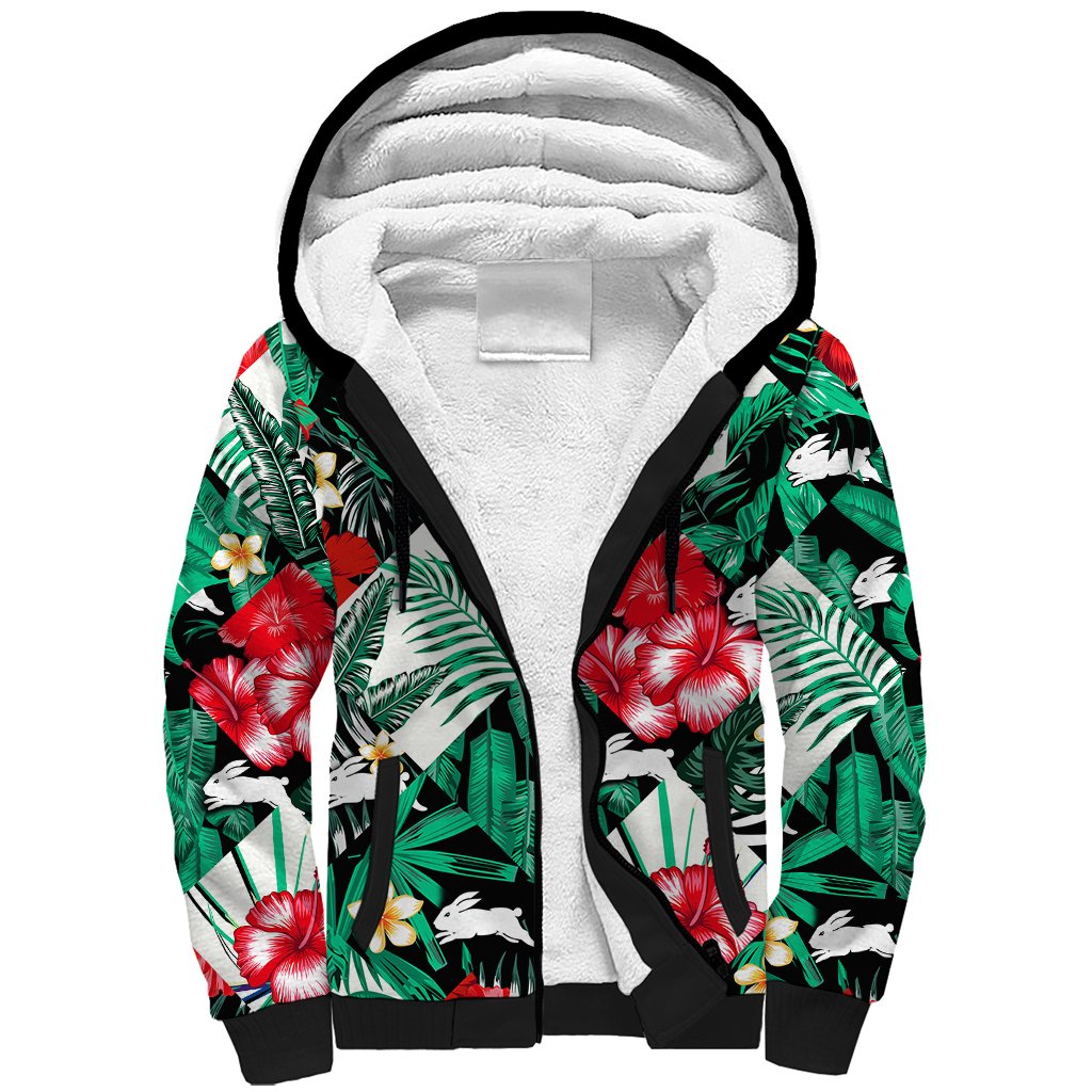 custom-personalised-rabbitohs-rugby-sherpa-hoodie-fashion-tropical-jungle-flowers