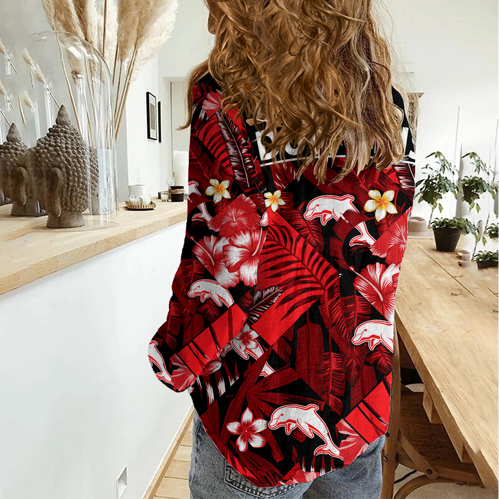 Dolphins Rugby Women Casual Shirt Fashion Tropical Jungle Flowers LT9