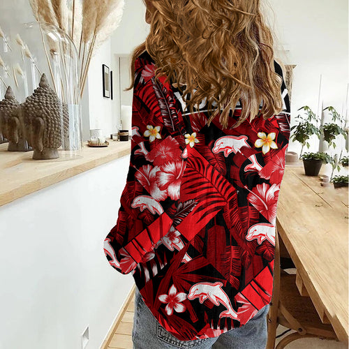 (Custom Personalised) Dolphins Rugby Women Casual Shirt Fashion Tropical Jungle Flowers LT9