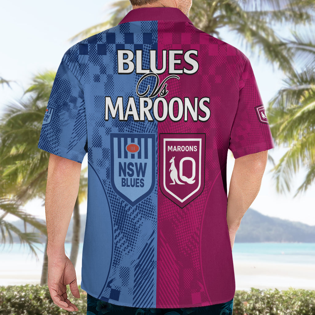 Blues and Maroons Rugby Hawaiian Shirt State of Origin NSW Combine QLD Sporty Style 2023 LT9