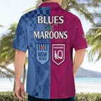 Blues and Maroons Rugby Hawaiian Shirt State of Origin NSW Combine QLD Sporty Style 2023 LT9