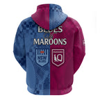 Blues and Maroons Rugby Hoodie State of Origin NSW Combine QLD Sporty Style 2023 LT9