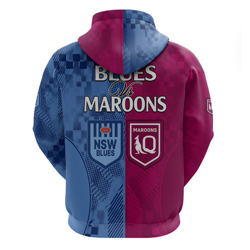Blues and Maroons Rugby Hoodie State of Origin NSW Combine QLD Sporty Style 2023 LT9