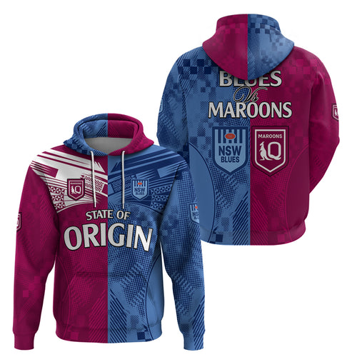 Blues and Maroons Rugby Hoodie State of Origin NSW Combine QLD Sporty Style 2023 LT9