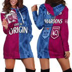 Blues and Maroons Rugby Hoodie Dress State of Origin NSW Combine QLD Sporty Style 2023 LT9