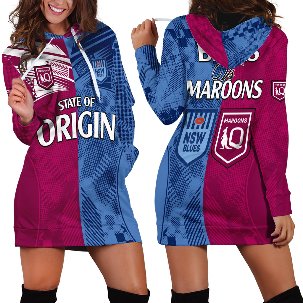 Blues and Maroons Rugby Hoodie Dress State of Origin NSW Combine QLD Sporty Style 2023 LT9