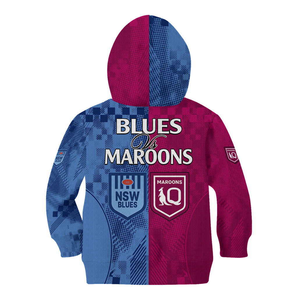 Blues and Maroons Rugby Kid Hoodie State of Origin NSW Combine QLD Sporty Style 2023 LT9