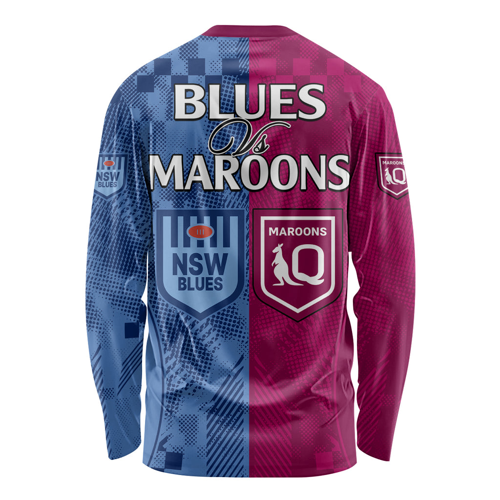 Blues and Maroons Rugby Long Sleeve Shirt State of Origin NSW Combine QLD Sporty Style 2023 LT9