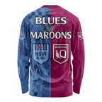 Blues and Maroons Rugby Long Sleeve Shirt State of Origin NSW Combine QLD Sporty Style 2023 LT9