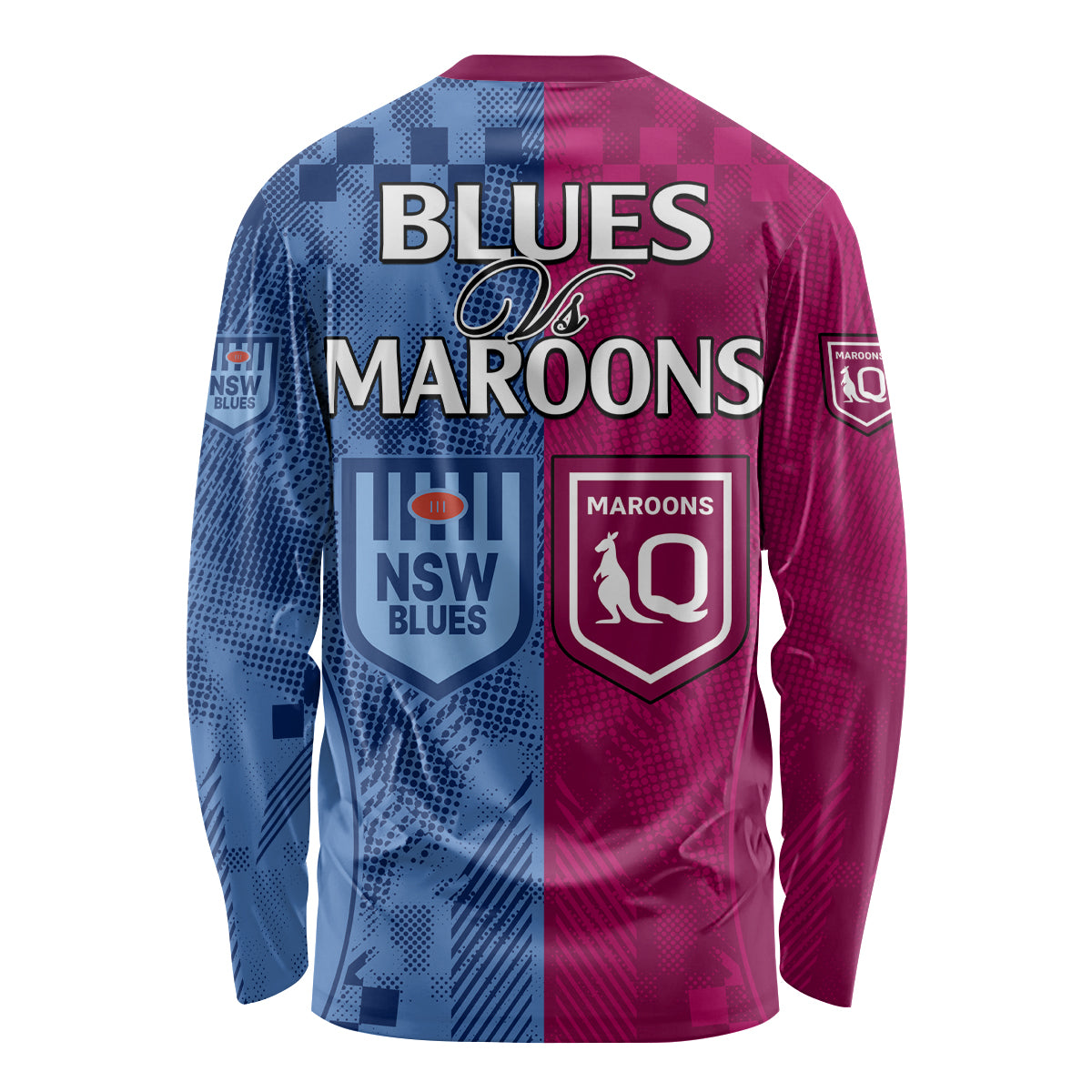Blues and Maroons Rugby Long Sleeve Shirt State of Origin NSW Combine QLD Sporty Style 2023 LT9