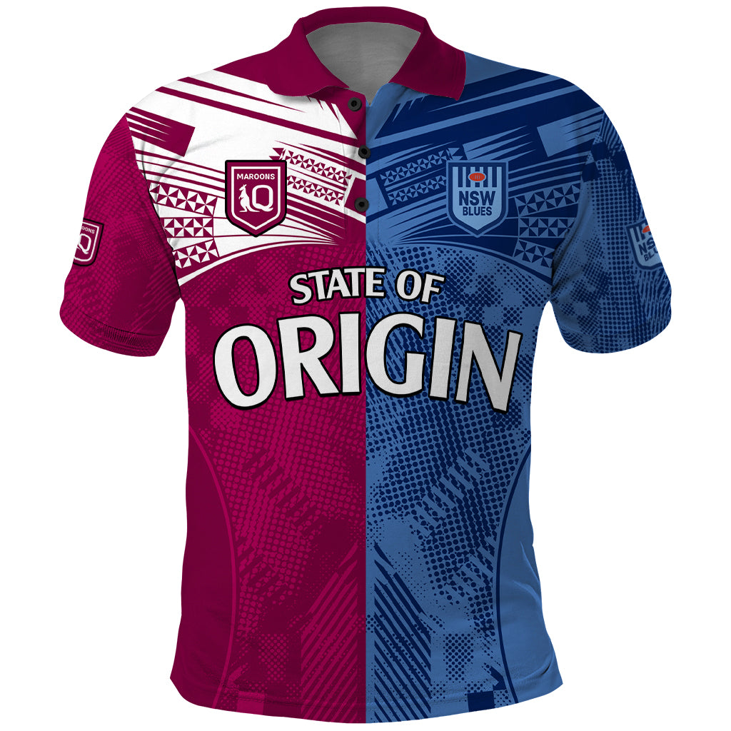 Blues and Maroons Rugby Polo Shirt State of Origin NSW Combine QLD Sporty Style 2023 LT9