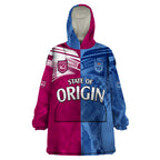 Blues and Maroons Rugby Wearable Blanket Hoodie State of Origin NSW Combine QLD Sporty Style 2023 LT9