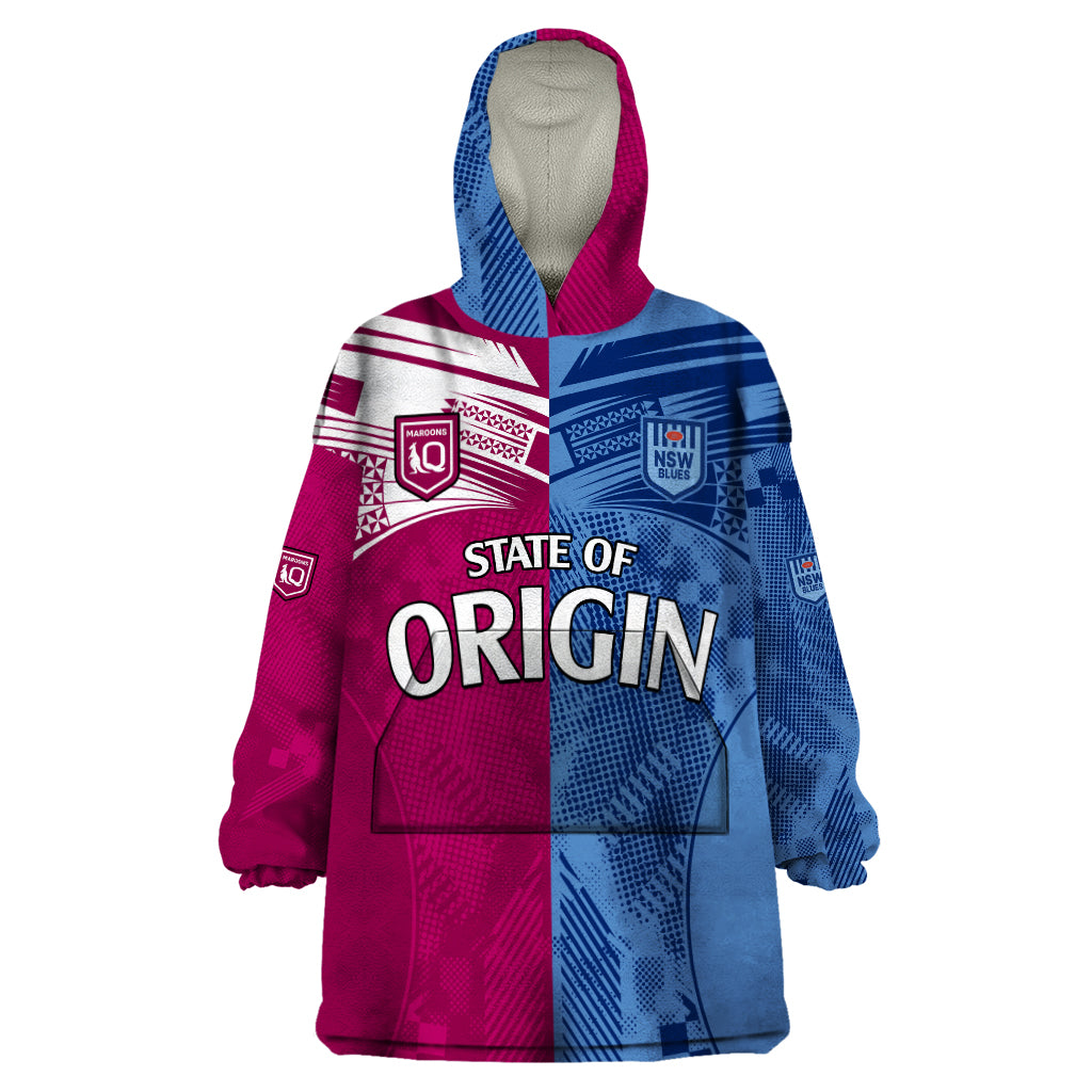 Blues and Maroons Rugby Wearable Blanket Hoodie State of Origin NSW Combine QLD Sporty Style 2023 LT9