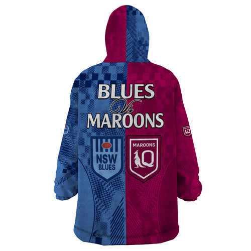 Blues and Maroons Rugby Wearable Blanket Hoodie State of Origin NSW Combine QLD Sporty Style 2023 LT9