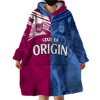 Blues and Maroons Rugby Wearable Blanket Hoodie State of Origin NSW Combine QLD Sporty Style 2023 LT9
