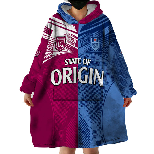 Blues and Maroons Rugby Wearable Blanket Hoodie State of Origin NSW Combine QLD Sporty Style 2023 LT9