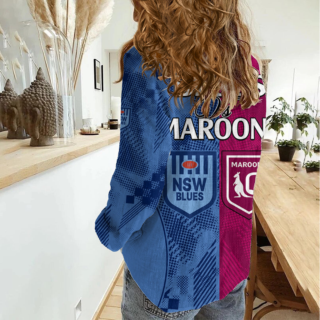 Blues and Maroons Rugby Women Casual Shirt State of Origin NSW Combine QLD Sporty Style 2023 LT9