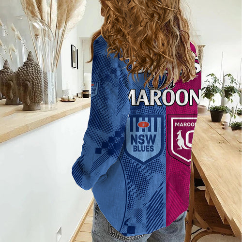 Blues and Maroons Rugby Women Casual Shirt State of Origin NSW Combine QLD Sporty Style 2023 LT9