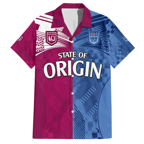 (Custom Text And Number) Blues and Maroons Rugby Hawaiian Shirt State of Origin NSW Combine QLD Sporty Style 2023 LT9