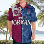 (Custom Text And Number) Blues and Maroons Rugby Hawaiian Shirt State of Origin NSW Combine QLD Sporty Style 2023 LT9