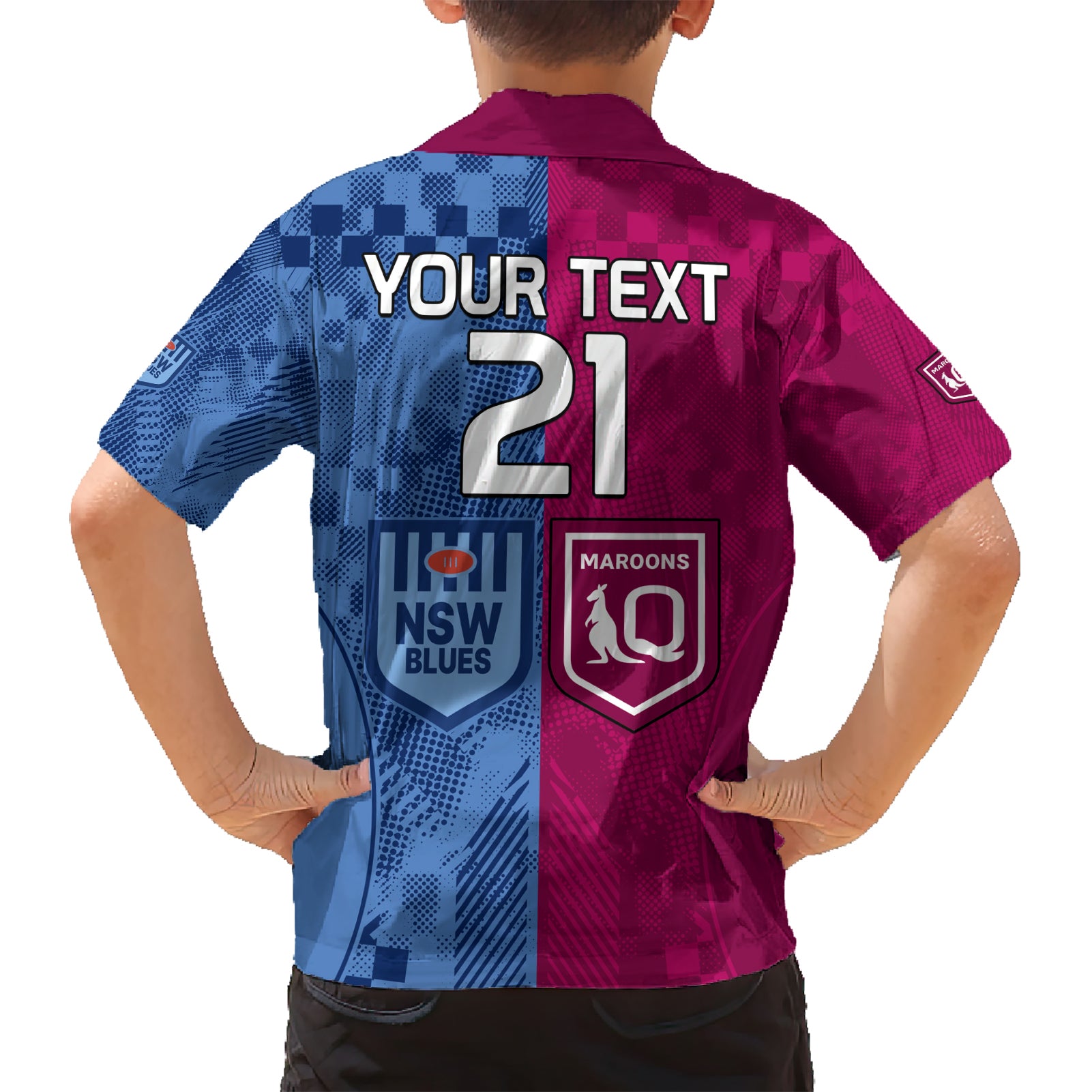 (Custom Text And Number) Blues and Maroons Rugby Hawaiian Shirt State of Origin NSW Combine QLD Sporty Style 2023 LT9