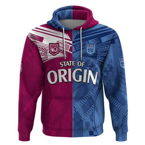 (Custom Text And Number) Blues and Maroons Rugby Hoodie State of Origin NSW Combine QLD Sporty Style 2023 LT9