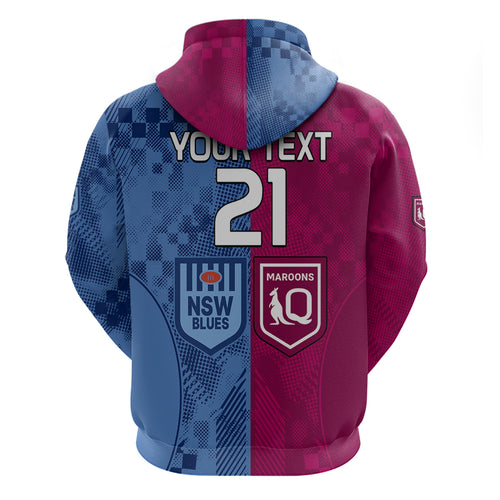 (Custom Text And Number) Blues and Maroons Rugby Hoodie State of Origin NSW Combine QLD Sporty Style 2023 LT9