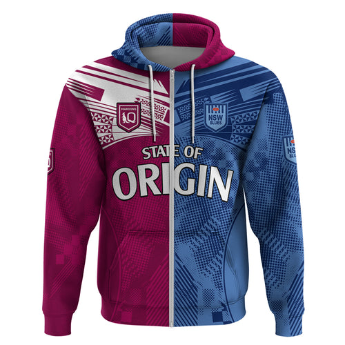 (Custom Text And Number) Blues and Maroons Rugby Hoodie State of Origin NSW Combine QLD Sporty Style 2023 LT9