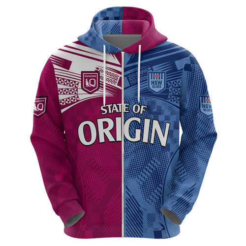 (Custom Text And Number) Blues and Maroons Rugby Hoodie State of Origin NSW Combine QLD Sporty Style 2023 LT9