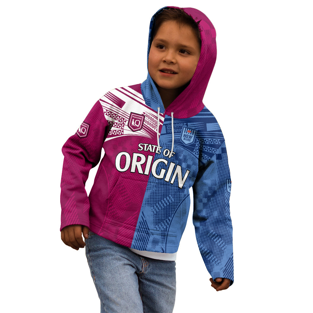 (Custom Text And Number) Blues and Maroons Rugby Kid Hoodie State of Origin NSW Combine QLD Sporty Style 2023 LT9