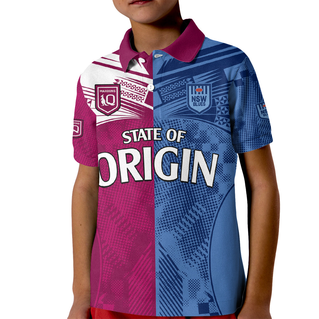 (Custom Text And Number) Blues and Maroons Rugby Kid Polo Shirt State of Origin NSW Combine QLD Sporty Style 2023 LT9