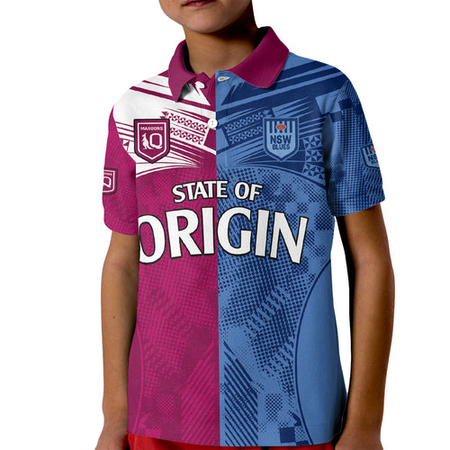 (Custom Text And Number) Blues and Maroons Rugby Kid Polo Shirt State of Origin NSW Combine QLD Sporty Style 2023 LT9