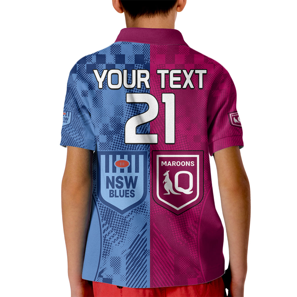 (Custom Text And Number) Blues and Maroons Rugby Kid Polo Shirt State of Origin NSW Combine QLD Sporty Style 2023 LT9