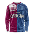 (Custom Text And Number) Blues and Maroons Rugby Long Sleeve Shirt State of Origin NSW Combine QLD Sporty Style 2023 LT9