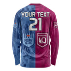 (Custom Text And Number) Blues and Maroons Rugby Long Sleeve Shirt State of Origin NSW Combine QLD Sporty Style 2023 LT9