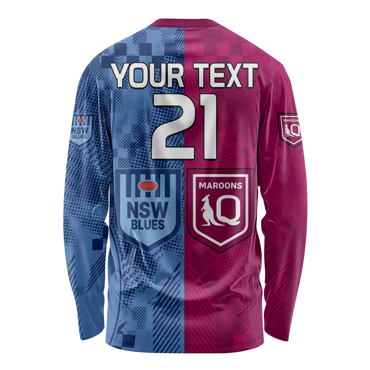 (Custom Text And Number) Blues and Maroons Rugby Long Sleeve Shirt State of Origin NSW Combine QLD Sporty Style 2023 LT9