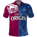 (Custom Text And Number) Blues and Maroons Rugby Polo Shirt State of Origin NSW Combine QLD Sporty Style 2023 LT9