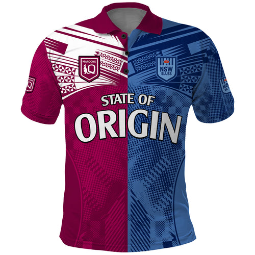 (Custom Text And Number) Blues and Maroons Rugby Polo Shirt State of Origin NSW Combine QLD Sporty Style 2023 LT9