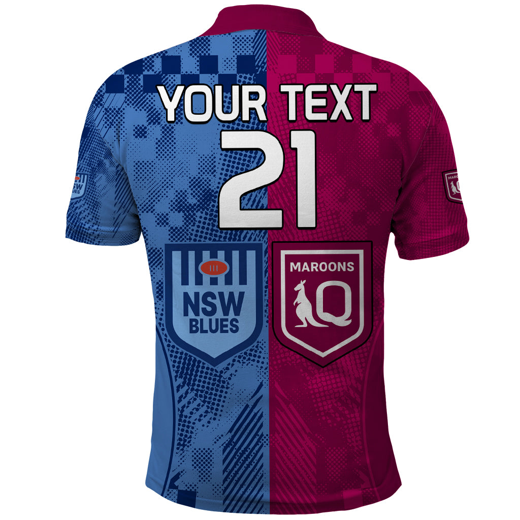 (Custom Text And Number) Blues and Maroons Rugby Polo Shirt State of Origin NSW Combine QLD Sporty Style 2023 LT9