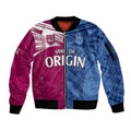 custom-text-and-number-blues-and-maroons-rugby-sleeve-zip-bomber-jacket-state-of-origin-nsw-combine-qld-sporty-style-2023