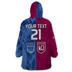 (Custom Text And Number) Blues and Maroons Rugby Wearable Blanket Hoodie State of Origin NSW Combine QLD Sporty Style 2023 LT9