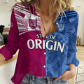 (Custom Text And Number) Blues and Maroons Rugby Women Casual Shirt State of Origin NSW Combine QLD Sporty Style 2023 LT9