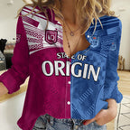 (Custom Text And Number) Blues and Maroons Rugby Women Casual Shirt State of Origin NSW Combine QLD Sporty Style 2023 LT9